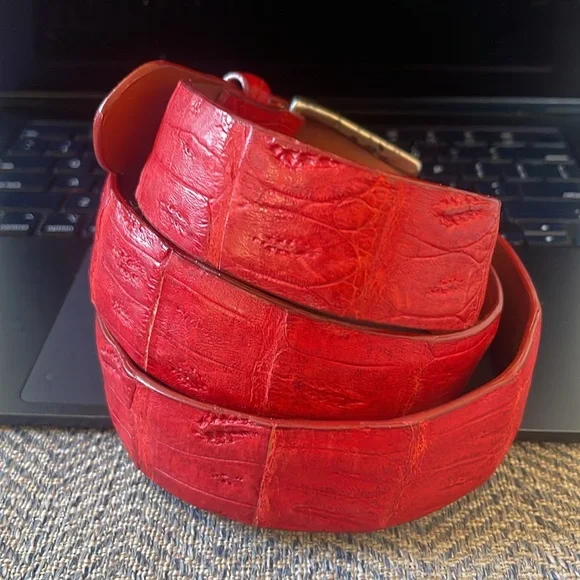 Peter Millar Red Croc Embossed Leather Belt Size: 40